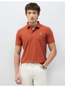 U.S. POLO ASSN. - Mens Self Design Patterned Knit Slim Fit Polo T-shirt