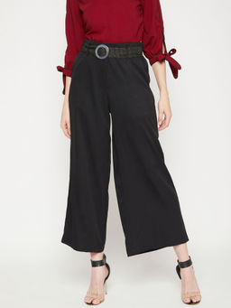 Marie Claire - Women Black Straight Fit Solid Parallel Trousers