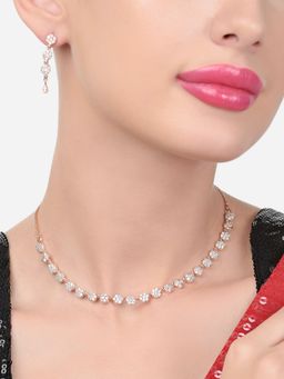 Zaveri Pearls - Rose Gold Cubic Zirconia Contemporary Necklace and Earring Set-ZPFK15484