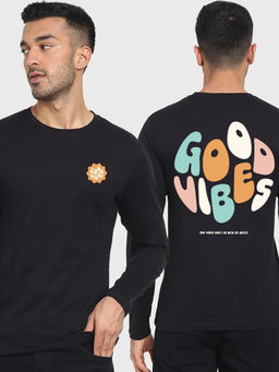 Bewakoof - Men's Black Good Vibes Typography T-shirt