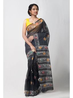 Unnati Silks - Black Pure Batik Kota Cotton Saree with Unstitched Blouse