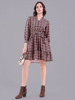 Oh Rare - Women Multi-Color Printed Dress with Belt
