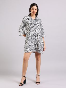 Oh Rare - Black Abstract Print Flared Sleeve Dress