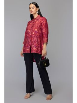 Oh Rare - Maroon Floral Cranberry High-Low Top Shirt
