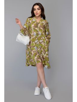 Oh Rare - Green Earthy Brushstroke Shirt Dress