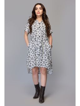Oh Rare - White Artful Print Dress with Belt