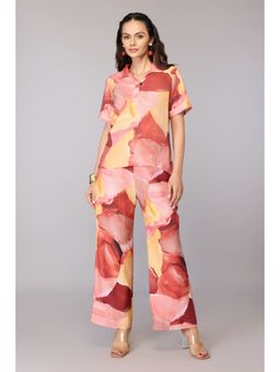 Oh Rare - Multi-Color Blush Abstract Collared Top