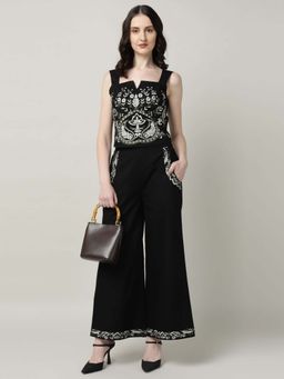 Sands of India - Black Cotton Embroidered Co-Ord Set for Women
