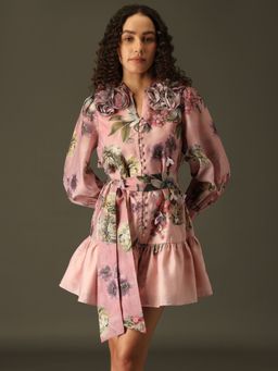 VERO MODA - Pink MARQUEE Floral Fit & Flare Dress with Belt
