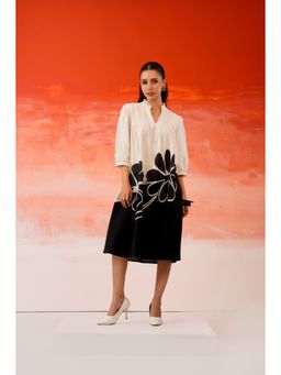 CUSTARD - Women White Cotton Floral Embroidered Midi A-Line Dress