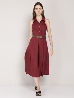 Cover Story - Maroon Flared Sleeveless Dress