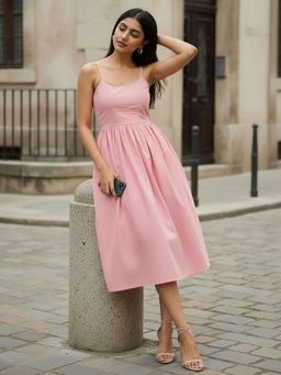 ZUMMER - Baby Pink Fit and Flare Midi Dress