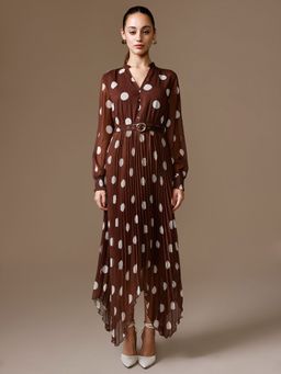 Kazo - Brown Polka Dots Dress with Belt