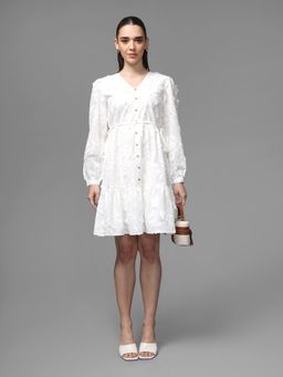 Kazo - White Regent Mini Dress with Belt