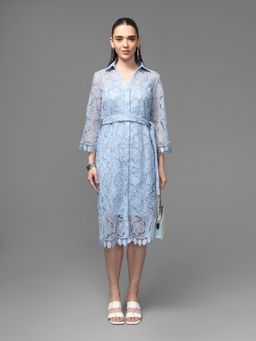 Kazo - Blue Baldwin Midi Dress with Belt