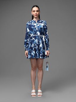 Kazo - Blue Casa Mini Dress with Belt