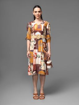 Kazo - Multi-Color Souks Midi Dress with Belt
