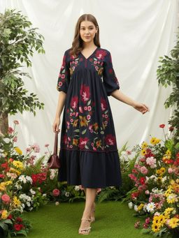 ZUMMER - Cotton Black Embroidered Fit & Flare Dress