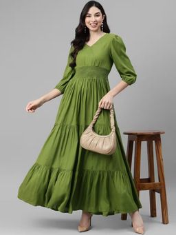 Femvy - Green Designer Crepe Dress for Women