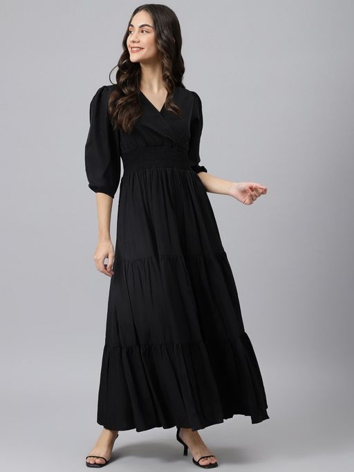 Femvy Black Designer Crepe Dress for Women