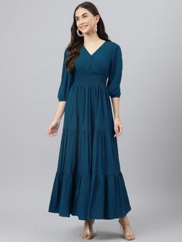 Femvy - Teal Designer Crepe Dress for Women