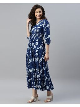 Femvy - Navy Blue Designer Crepe Dress for Women