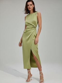 Outzidr - Green Round Neck Dress