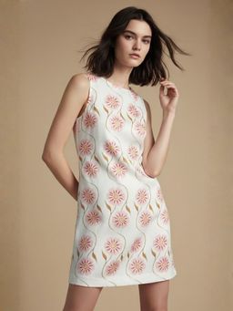 Outzidr - White Floral Printed Short Dress