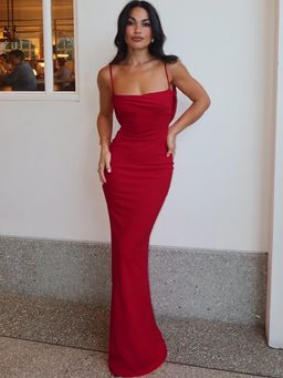 Outzidr - Red Shoulder Straps Dress