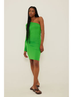 NA-KD - One Sleeve Gathered Dress-Green