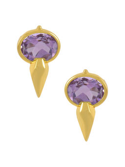Tribe Amrapali - Sterling Silver Gold Plated Oval Amethyst Ear Studs