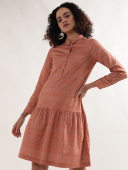 ELLE - Women Coral Printed Collar Full Sleeves Shirt Dress