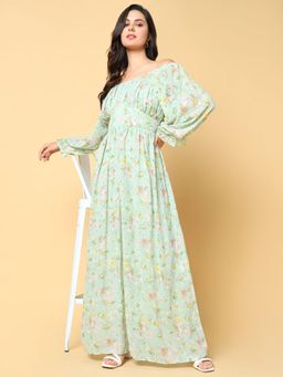 SHOWOFF - Womens Floral Print Green Fit and Flare Dress