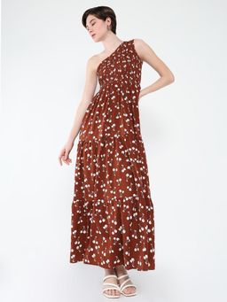 SHOWOFF - Womens Floral Print Brown Fit and Flare Dress
