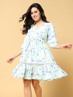 SHOWOFF - Womens Floral Print Green Fit and Flare Dress
