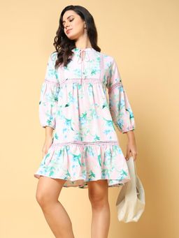 SHOWOFF - Womens Floral Print Pink A-Line Dress