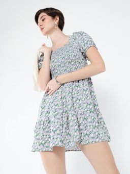 SHOWOFF - Womens Floral Print Grey Fit and Flare Dress