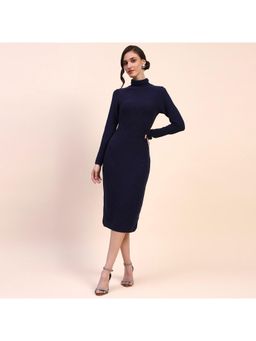 CAMLA - Barcelona Ring Accented Shimmery Navy Blue Midi Dress