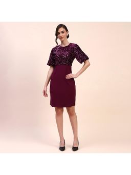 CAMLA - Barcelona Sequin Embellished Plum Sheath Mini Dress
