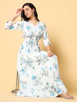 SHOWOFF - Womens Floral Print Blue Fit and Flare Dress