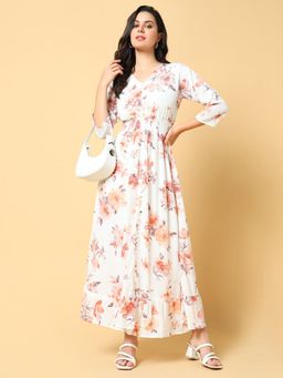 SHOWOFF - Womens Floral Print Peach Fit and Flare Dress