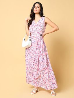SHOWOFF - Womens Printed Pink Fit and Flare Dress