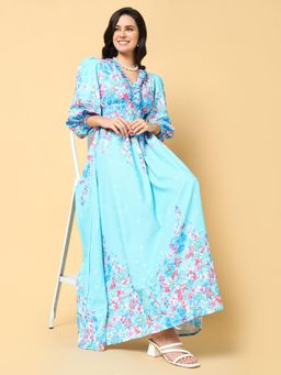 SHOWOFF - Womens Printed Blue Fit and Flare Dress