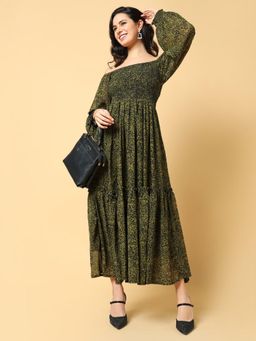 SHOWOFF - Womens Printed Green Fit and Flare Dress