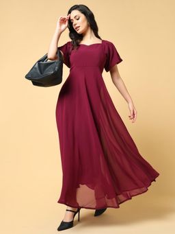 SHOWOFF - Womens Solid Red Fit and Flare Dress