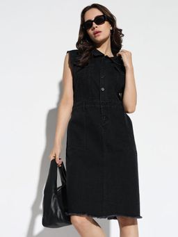 SHOWOFF - Womens Solid Black A-Line Dress