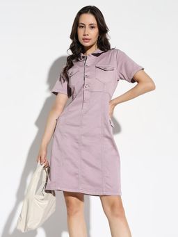 SHOWOFF - Womens Solid Purple Shirt Dress
