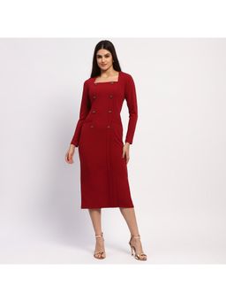 Madame - Red Double Breasted Detailing Long Coat Dress