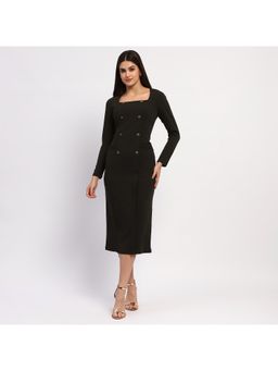 Madame - Olive Green Double Breasted Detailing Long Coat Dress