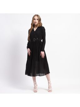 Madame - Pleated Cotton Blend Black Shirt Dress (Set of 2)